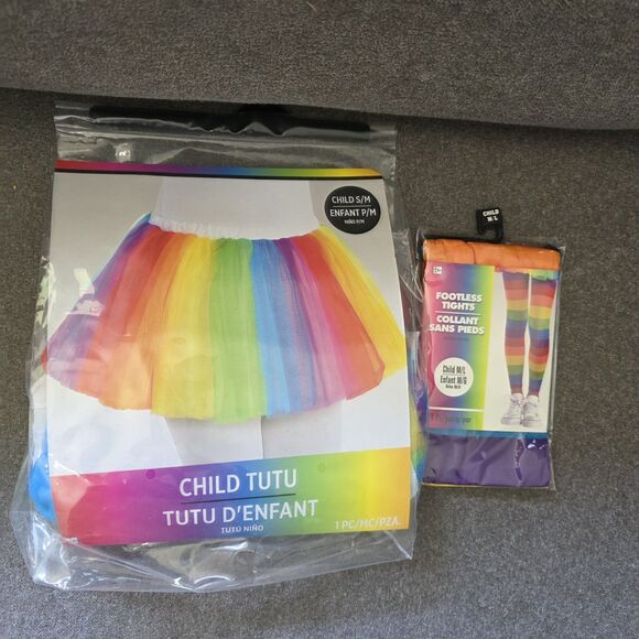 Rainbow Tutu Skirt Suit Yourself S/M Dress Halloween Child Costume And Tights - Picture 1 of 5